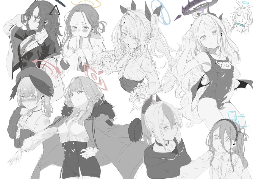 yuuka, hina, koharu, aris, kayoko, and 4 more (blue archive) drawn by nishimi_shin