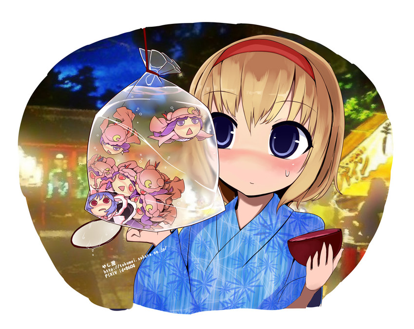 alice margatroid, patchouli knowledge, and nagae iku (touhou) drawn by yassy