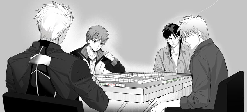 emiya shirou, archer, itou kaiji, and akagi shigeru (fate and 4 more) drawn by yoshida_(simanagashi)