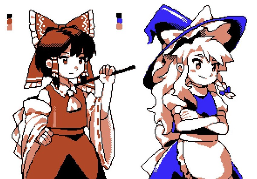 hakurei reimu and kirisame marisa (touhou) drawn by jeto_(jetopyon)