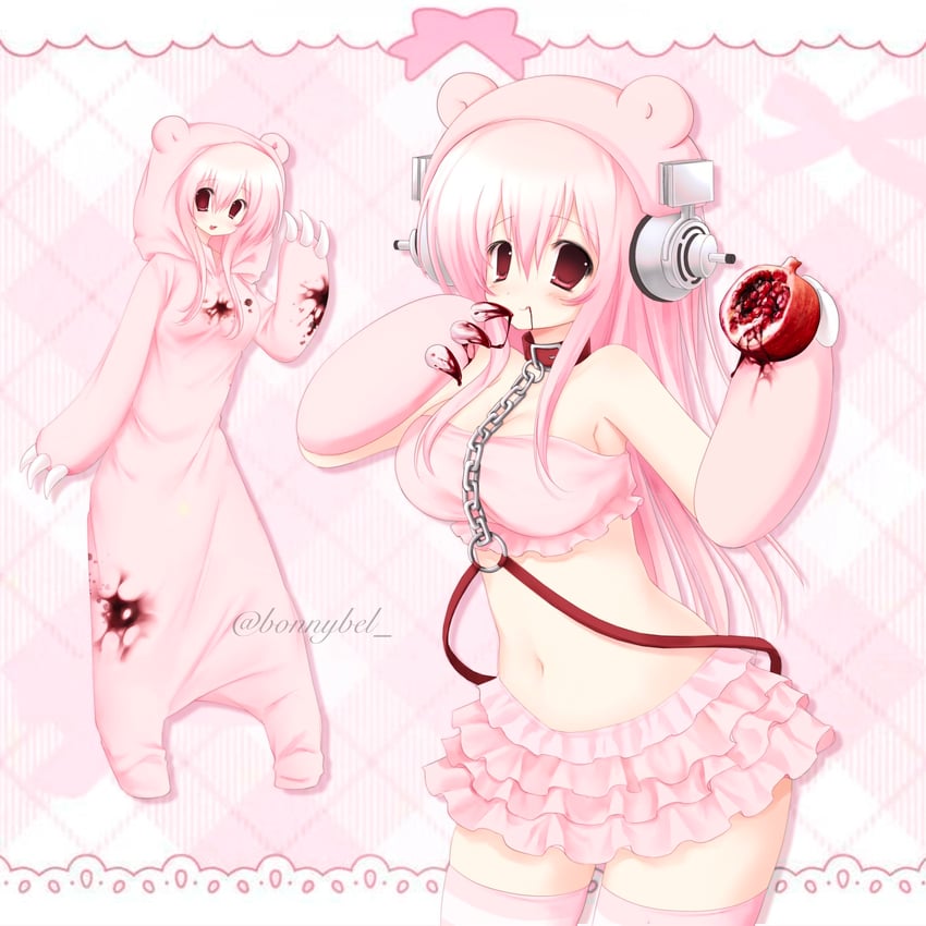 super sonico, gloomy bear, and grg x super sonico (nitroplus and 1 more) drawn by jelly_(bonnybel)