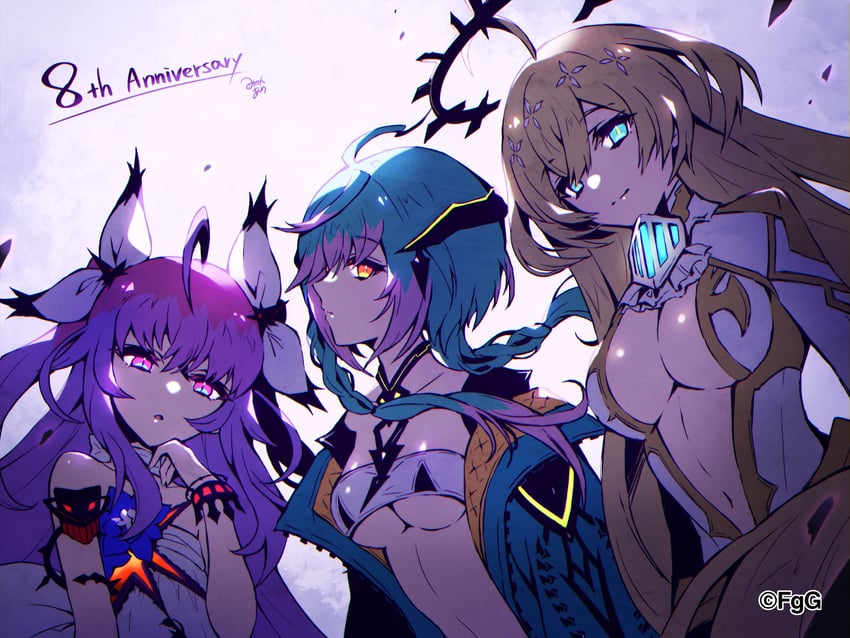 cassius, tiferet, and failnaught (phantom of the kill) drawn by mikan_ame_(gumi)
