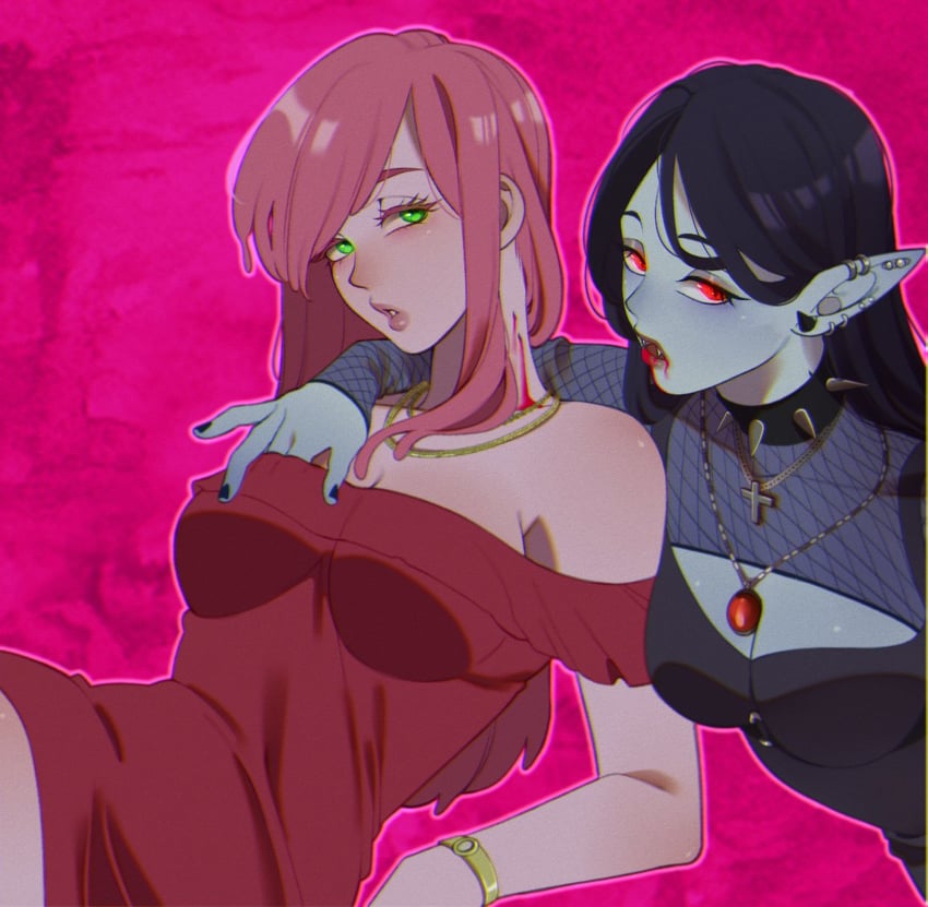 marceline abadeer and princess bonnibel bubblegum (adventure time and 1 more) drawn by omy-chan