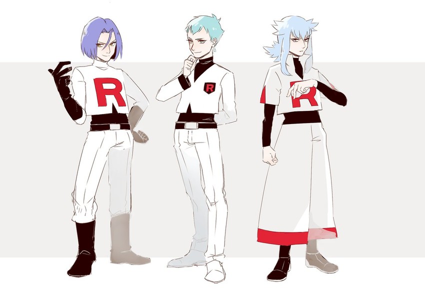 james, archer, and hun (pokemon and 1 more) drawn by hanenbo