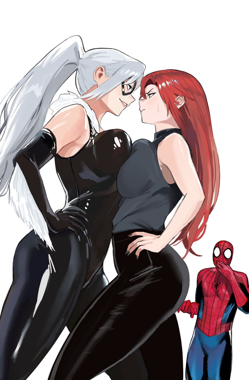 spider-man, black cat, felicia hardy, and mary jane watson (marvel and 1 more) drawn by mugi_(mugit49)