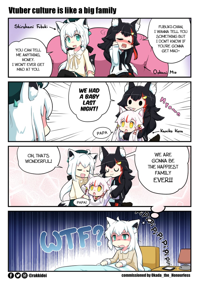 shirakami fubuki, ookami mio, and kamiko kana (hololive and 1 more) drawn by rakkidei