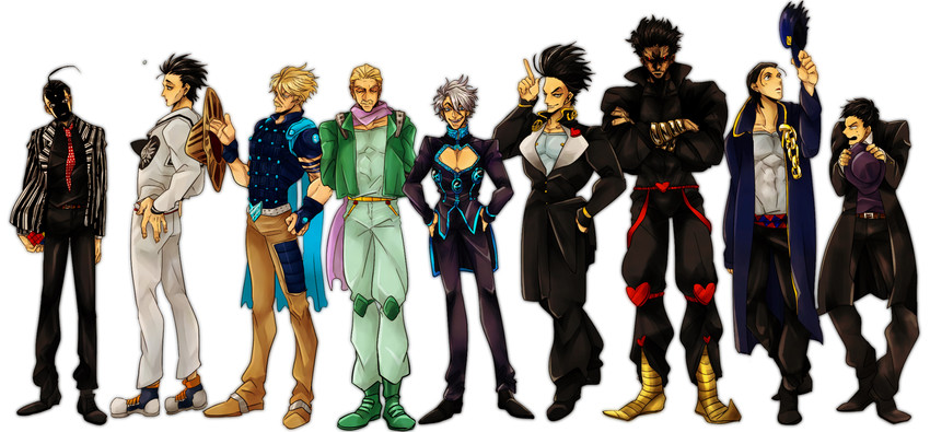 kujo jotaro, dio brando, caesar anthonio zeppeli, giorno giovanna, higashikata josuke, and 4 more (jojo no kimyou na bouken and 6 more) drawn by nancy1209