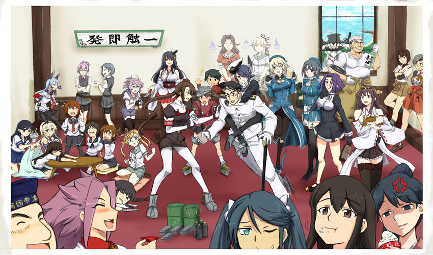 admiral, shimakaze, kongou, inazuma, akagi, and 27 more (kantai collection) drawn by wolf_(raidou-j)