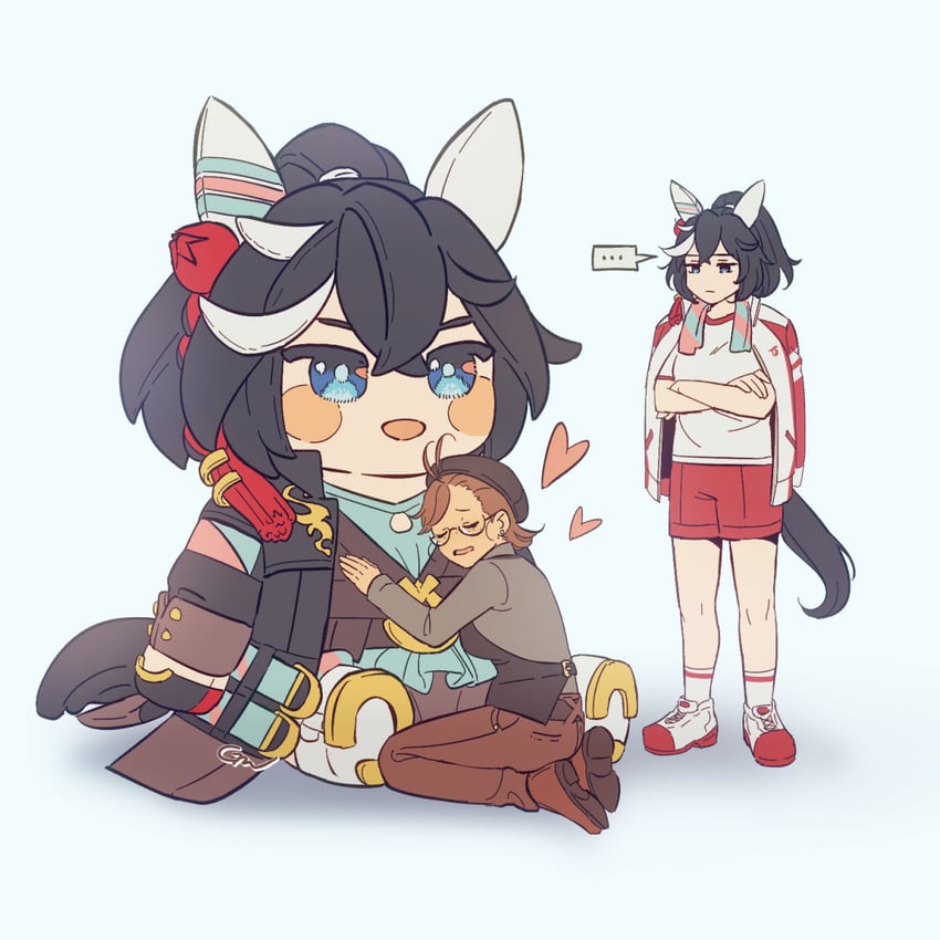 trainer, katsuragi ace, female trainer, and kotabi kiku (umamusume) drawn by gaman