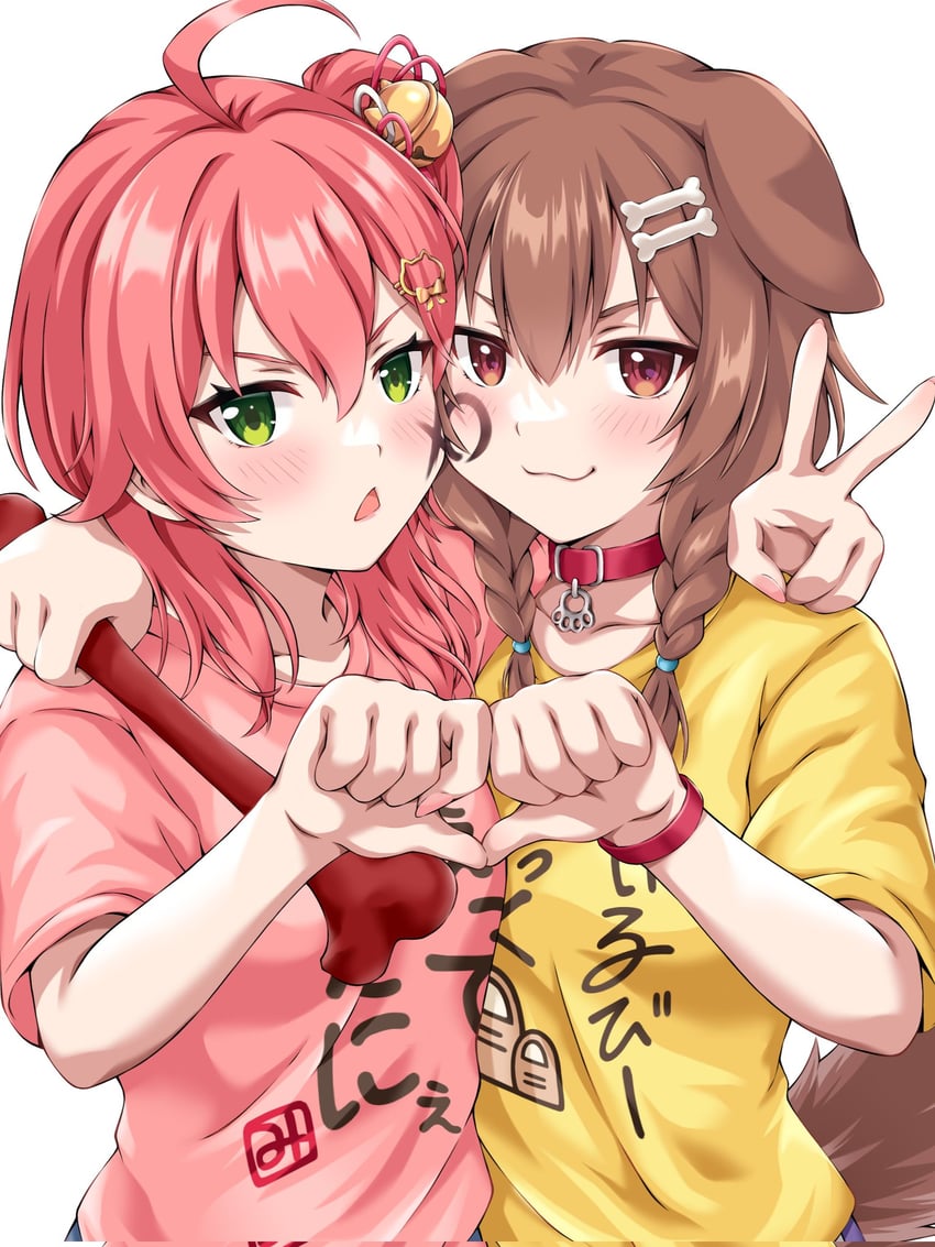 sakura miko and inugami korone (hololive) drawn by orendji