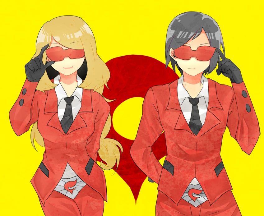 serena, calem, and team flare grunt (pokemon and 1 more) drawn by runa_(matonna_2828)