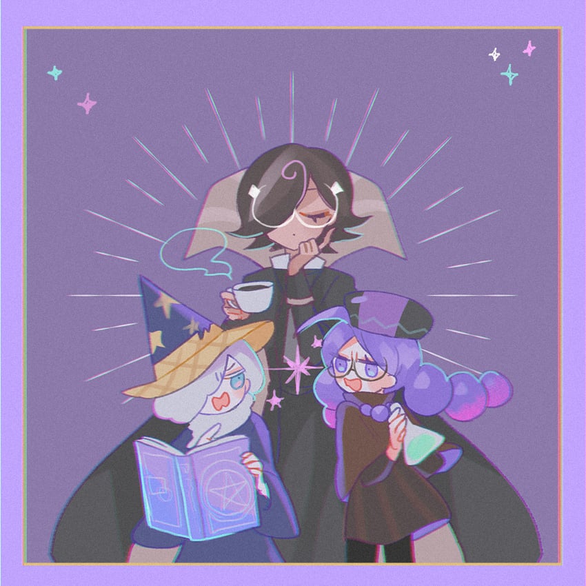 espresso cookie, alchemist cookie, and wizard cookie (cookie run and 1 more) drawn by mamimumemo