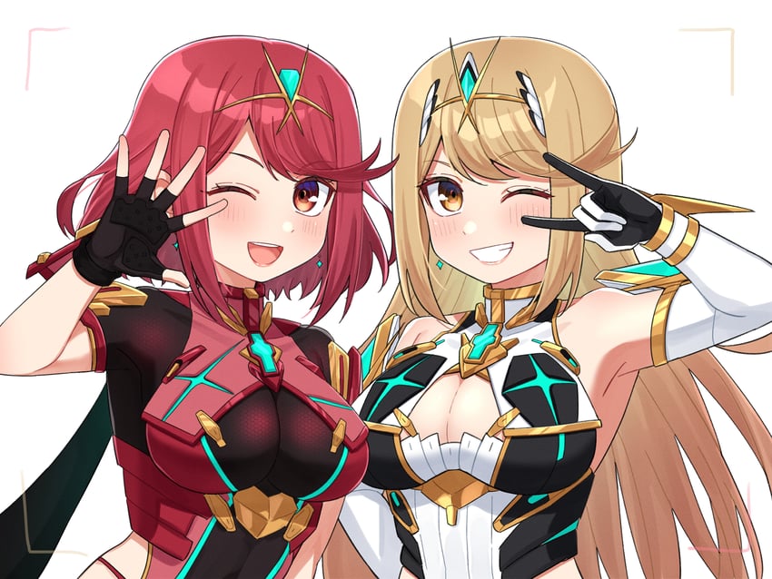 pyra and mythra (xenoblade chronicles and 1 more) drawn by shinae
