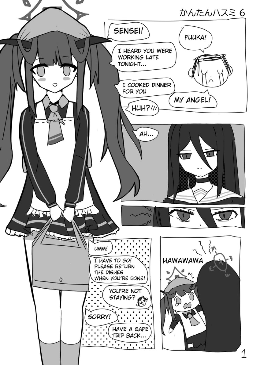 sensei, doodle sensei, hasumi, fuuka, and easy hasumi (blue archive) drawn by mecham