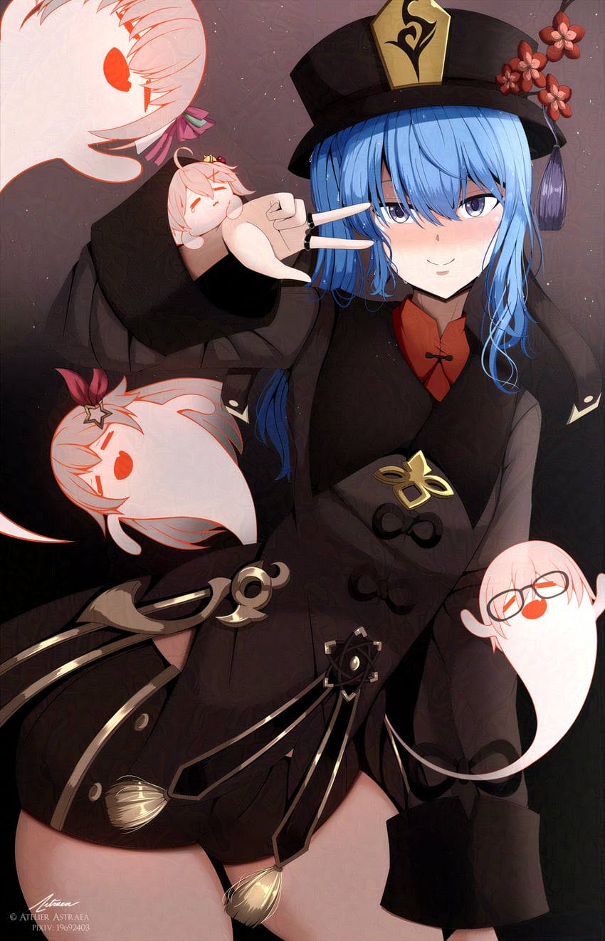 hu tao, hoshimachi suisei, sakura miko, boo tao, azki, and 2 more (hololive and 1 more) drawn by astraea_(atelierastraea)