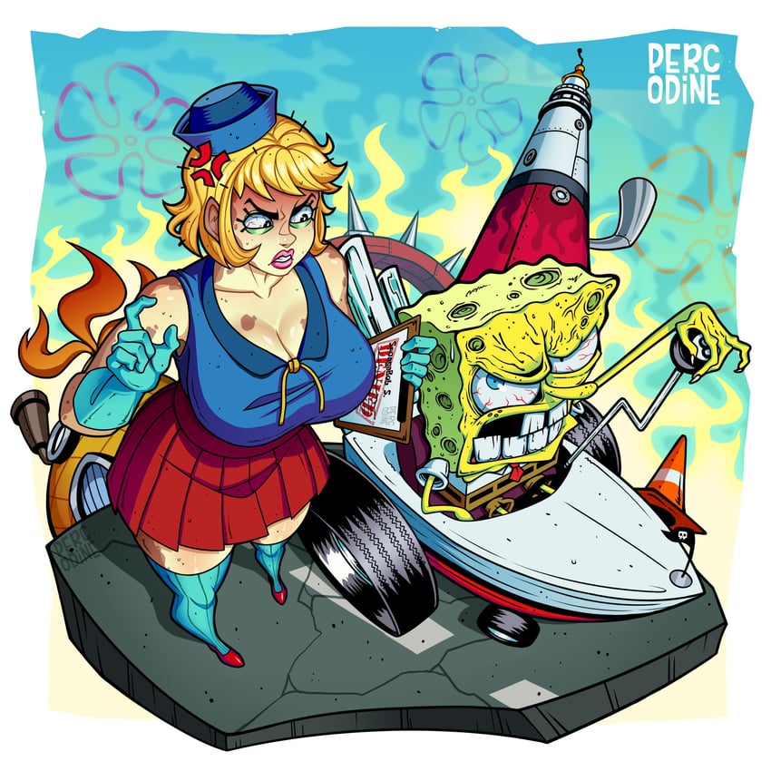 spongebob squarepants and mrs. puff (spongebob squarepants and 1 more) drawn by percodine