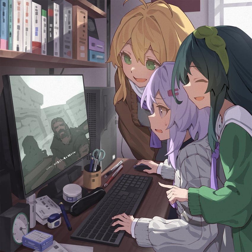 yuzuki yukari, tsurumaki maki, touhoku zunko, and ralof (voiceroid and 2 more) drawn by yamamomo_(plank)