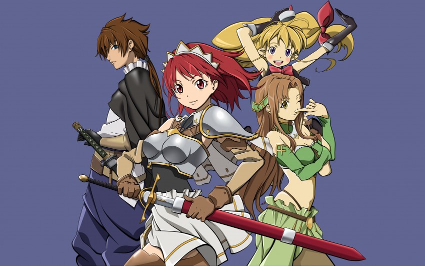 cecily cambell, lisa, aria, and luke ainsworth (seiken no blacksmith) drawn by fdyuji