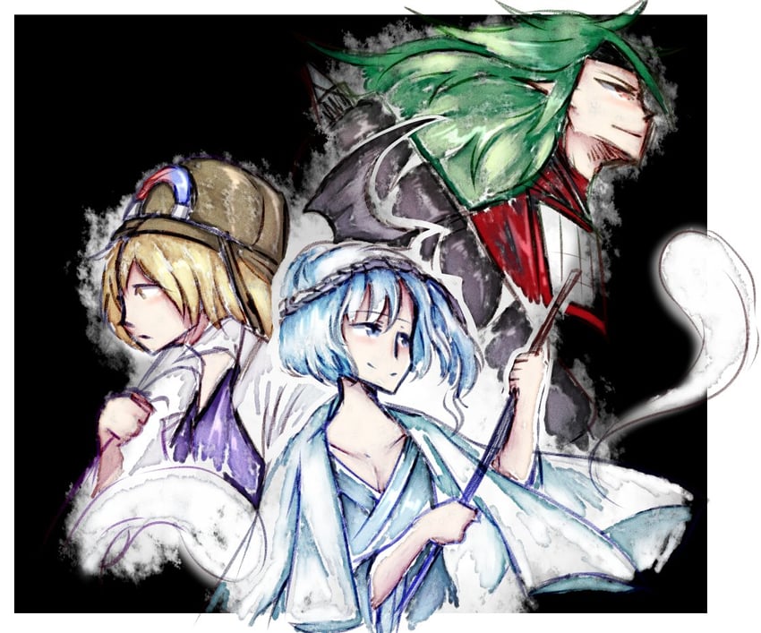 fujiwara no iyozane, taira no fumikado, and umatachi tsugumi (len'en) drawn by luo_qiangwei