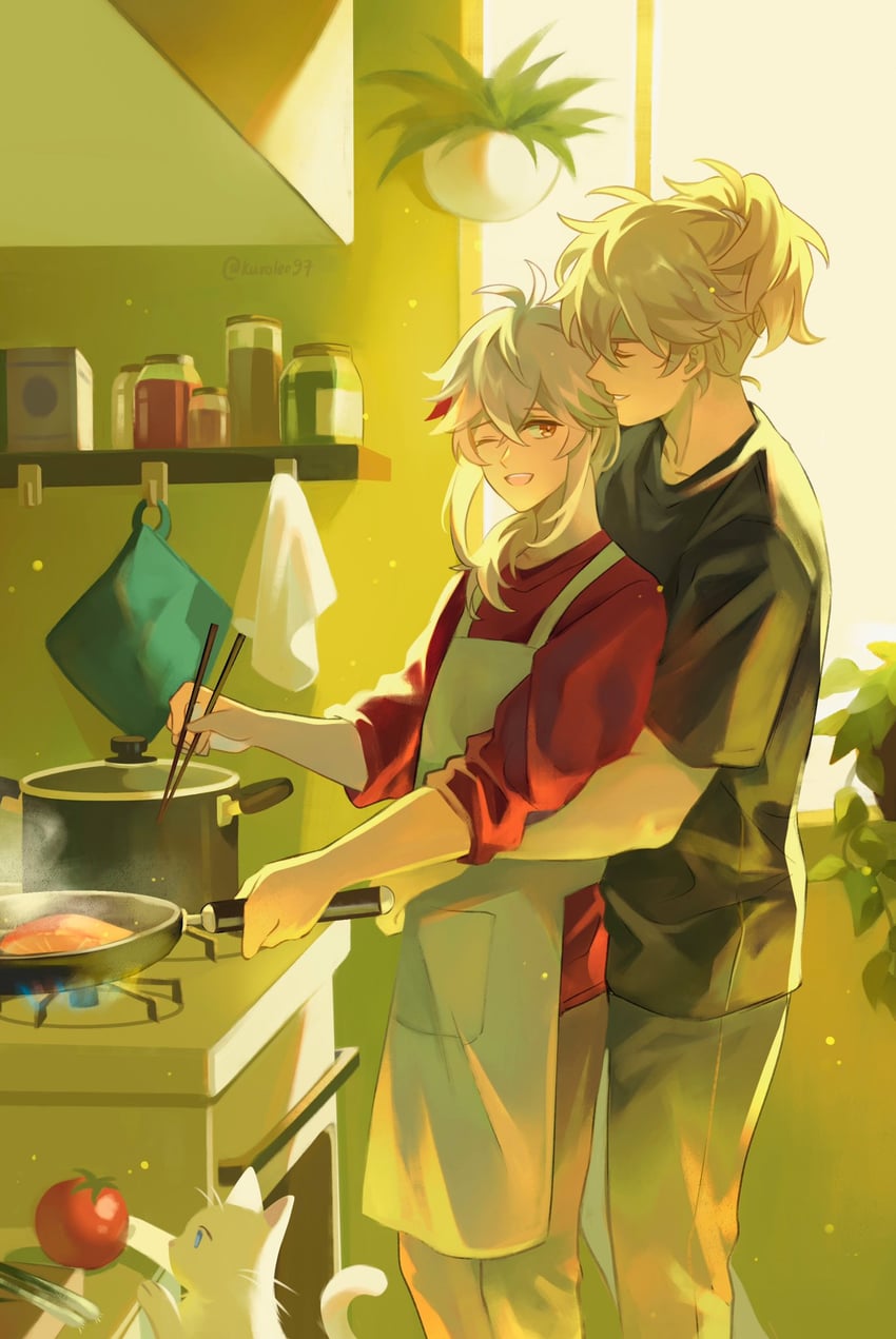 kaedehara kazuha and kazuha's friend (genshin impact) drawn by kuro_lee