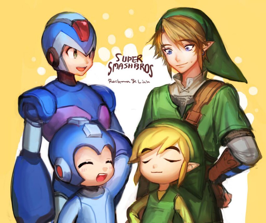 link, x, mega man, and toon link (the legend of zelda and 5 more) drawn by charcoalo