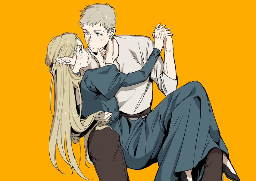 marcille donato and laios touden (dungeon meshi) drawn by aknr_end