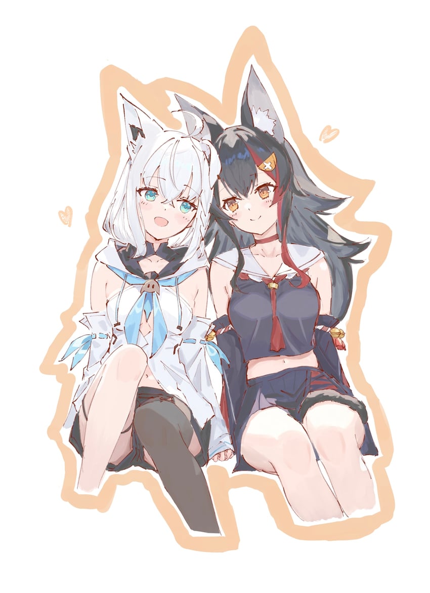 shirakami fubuki and ookami mio (hololive) drawn by daimyojin_t