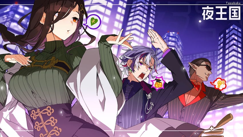 shirayuki tomoe, fuwa minato, and gwelu os gar (nijisanji) drawn by jip
