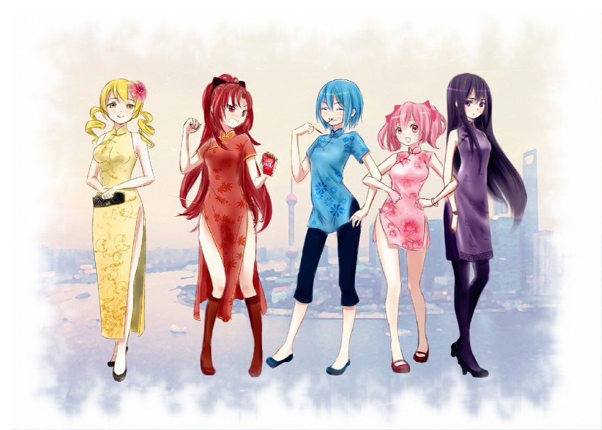 akemi homura, kaname madoka, miki sayaka, sakura kyoko, and tomoe mami (mahou shoujo madoka magica) drawn by letta