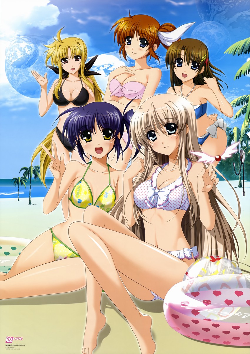 fate testarossa, takamachi nanoha, yagami hayate, raising heart, lily-strosek, and 1 more (lyrical nanoha and 2 more) drawn by higa_yukari