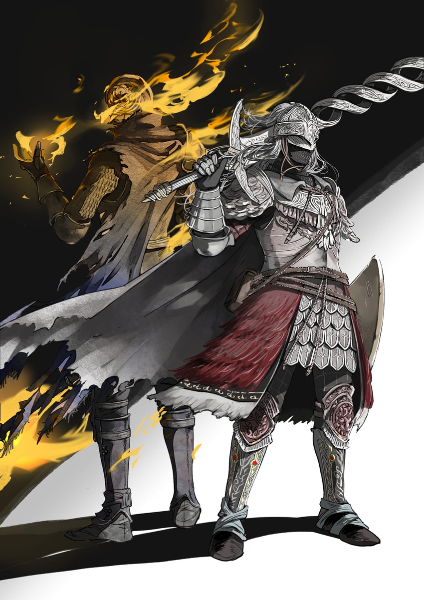 roundtable knight vyke and vargram the raging wolf (elden ring) drawn by kero_1110