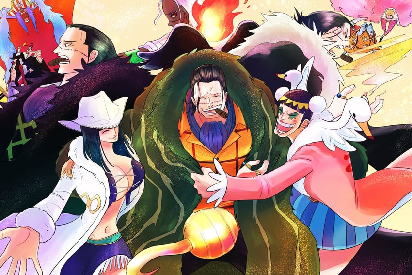 nico robin, donquixote doflamingo, crocodile, buggy the clown, dracule mihawk, and 5 more (one piece) drawn by sengoku03100905