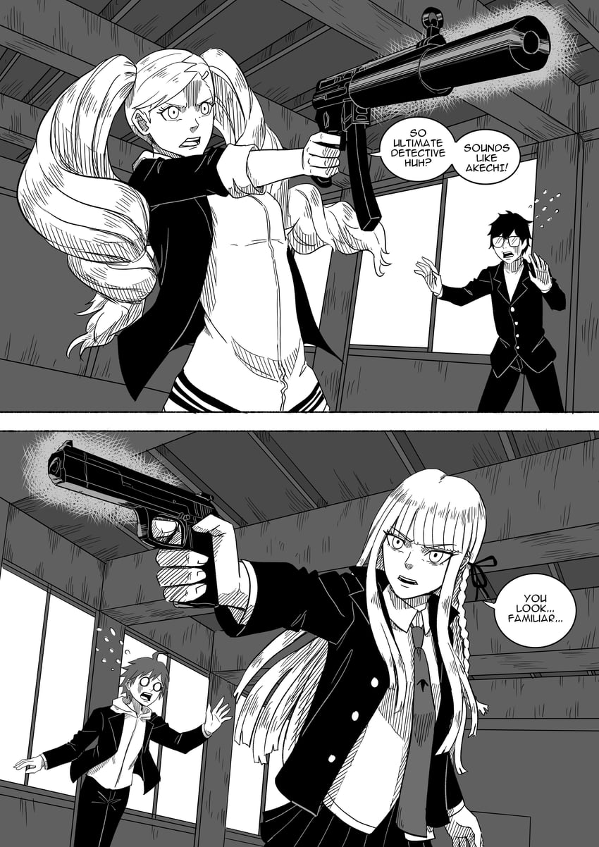 amamiya ren, kirigiri kyoko, takamaki anne, naegi makoto, and erika harlacher (danganronpa and 3 more) drawn by ivanshinoda