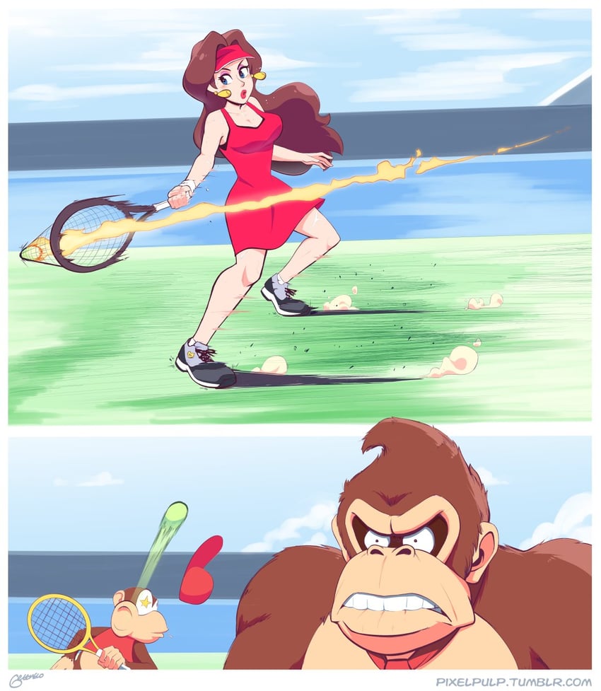 donkey kong, pauline, and diddy kong (mario and 3 more) drawn by letitmelo