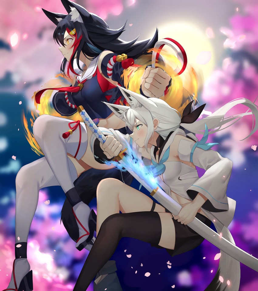 shirakami fubuki and ookami mio (hololive and 1 more) drawn by yuya_(yuya_illust)