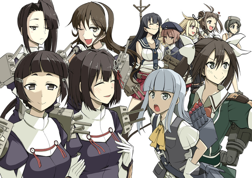 yuudachi, yuudachi kai ni, naka, z3 max schultz, ashigara, and 9 more (kantai collection) drawn by tsuji_kazuho