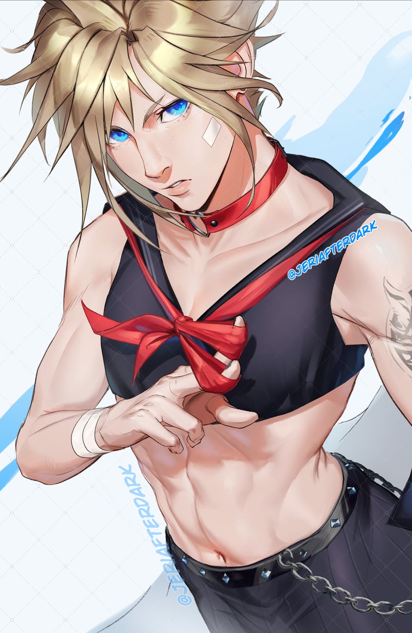 cloud strife and fenrir (final fantasy and 2 more) drawn by jeriafterdark