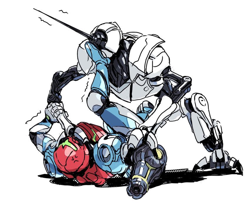 samus aran and e.m.m.i. (metroid and 1 more) drawn by kmitty