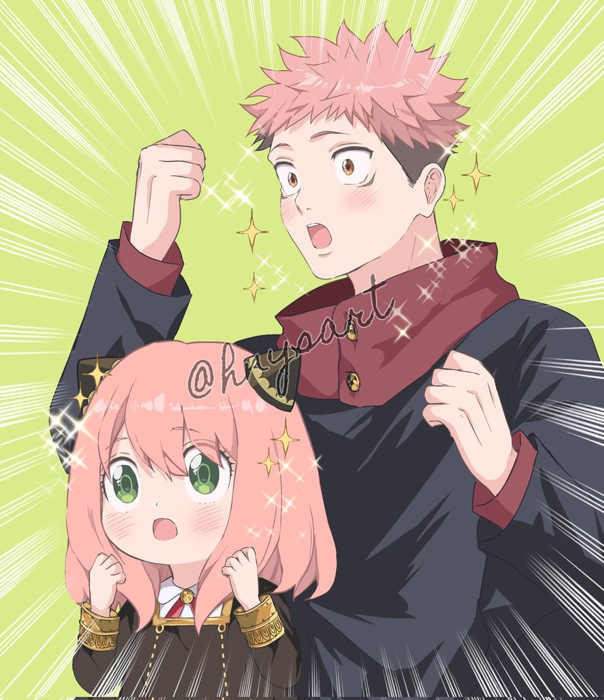 anya and itadori yuuji (jujutsu kaisen and 1 more) drawn by hnysart