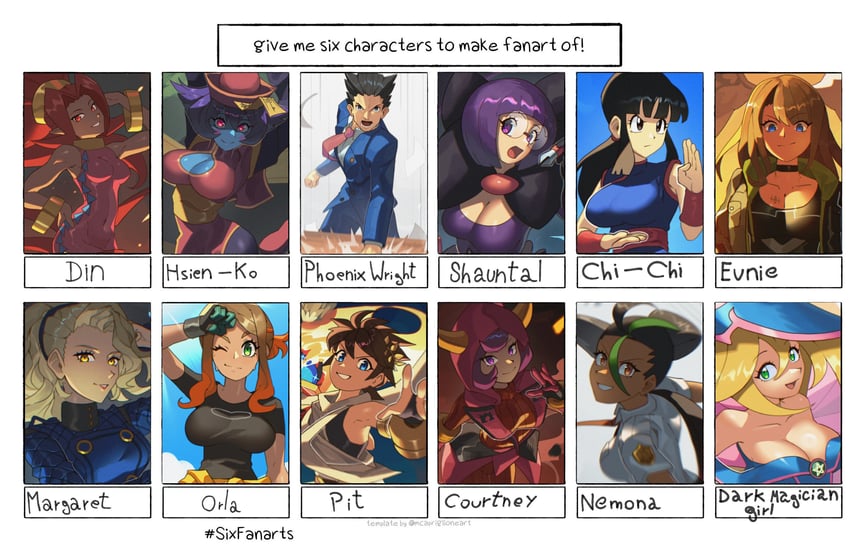 dark magician girl, nemona, pit, chi-chi, phoenix wright, and 7 more (pokemon and 16 more) drawn by orlek