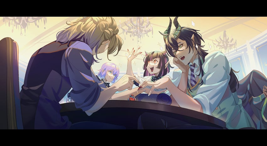lilia vanrouge, malleus draconia, epel felmier, and vil schoenheit (twisted wonderland) drawn by fishee_(fisheem4mmal)