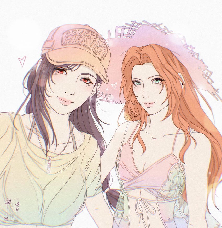 tifa lockhart and aerith gainsborough (final fantasy and 2 more) drawn by shanlieart