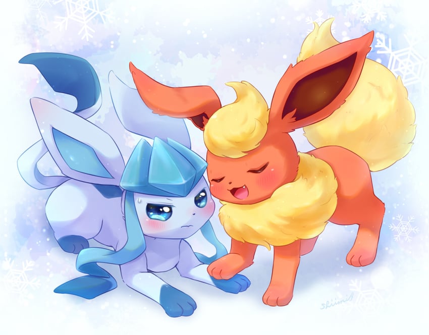 glaceon and flareon (pokemon) drawn by shii_(no-va_could)
