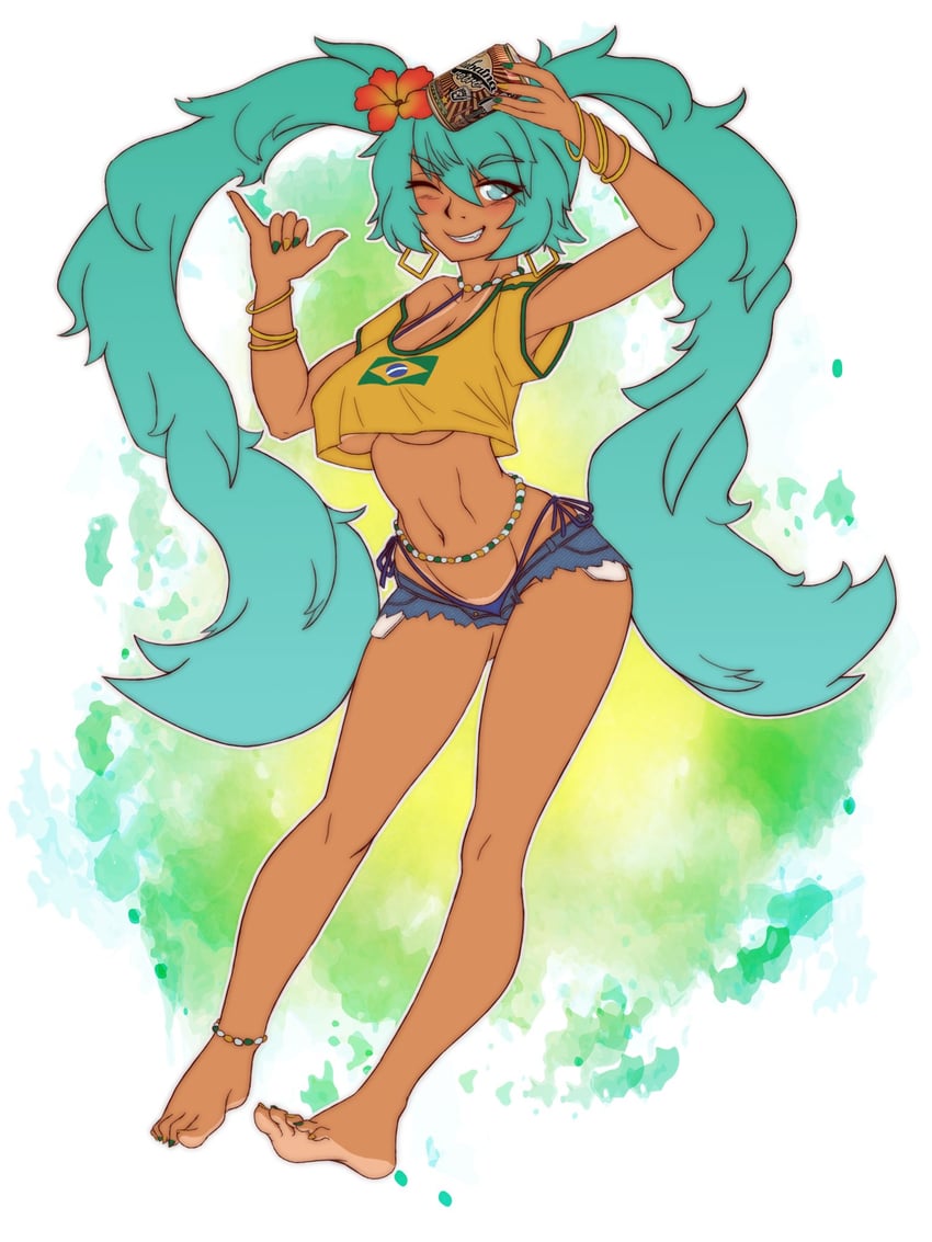 hatsune miku and brazilian miku (vocaloid) drawn by falcon_(burbdoodles)