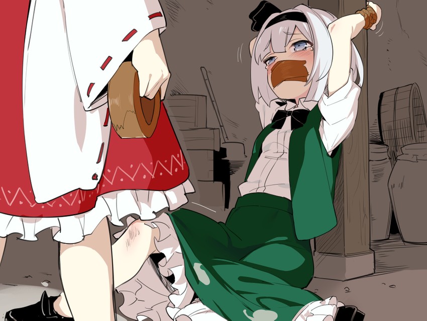 hakurei reimu and konpaku youmu (touhou) drawn by asutora