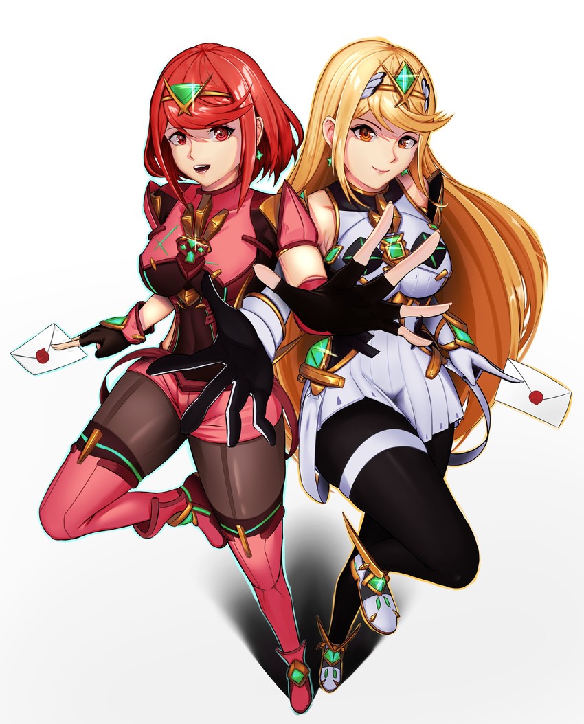 pyra and mythra (xenoblade chronicles and 2 more) drawn by luxpineapple