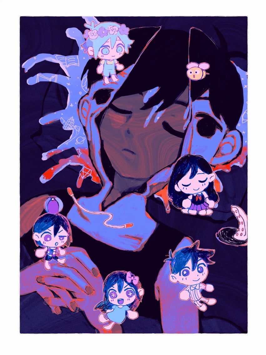 sunny, omori, basil, aubrey, mari, and 4 more (omori) drawn by milkymilkyshark