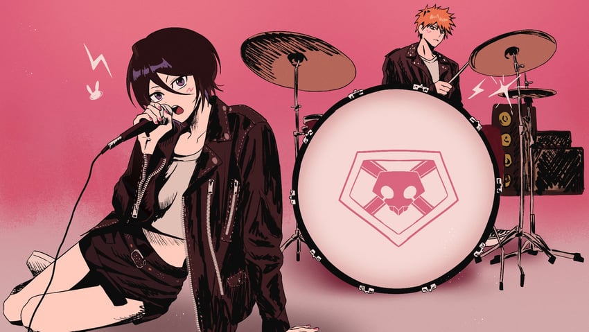 kuchiki rukia, kurosaki ichigo, rose, and bruno mars (bleach and 1 more) drawn by gwao_(_ul_13)