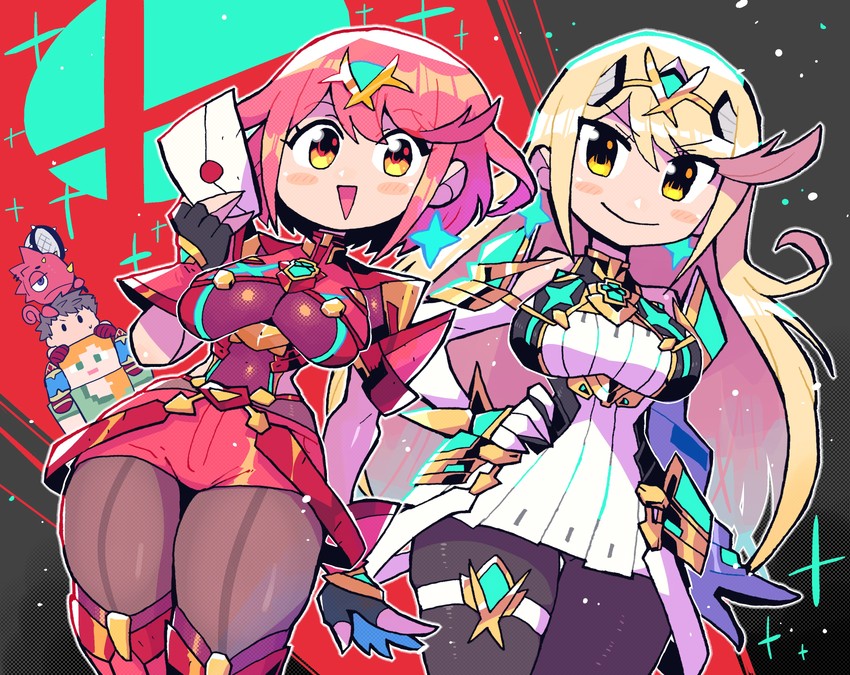 pyra, rex, mythra, alex, and flick (xenoblade chronicles and 4 more) drawn by rariatto_(ganguri)