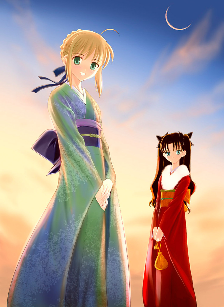 artoria pendragon, saber, and tohsaka rin (fate and 1 more) drawn by shirotsumekusa